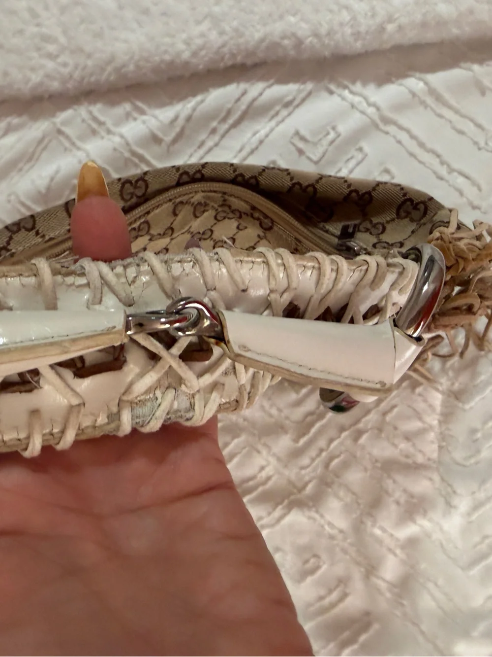 Gucci repurposed Beige Brown GG Monogram Fringe Shoulder Bag